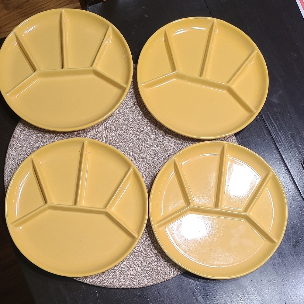 Vintage Mid-Century Gerz Germany Yellow Divided Fondue Plates Set (4)